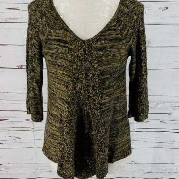 New direction knitted Petite Small Quarter sleeve Brown Gold Sweater - Picture 2 of 8